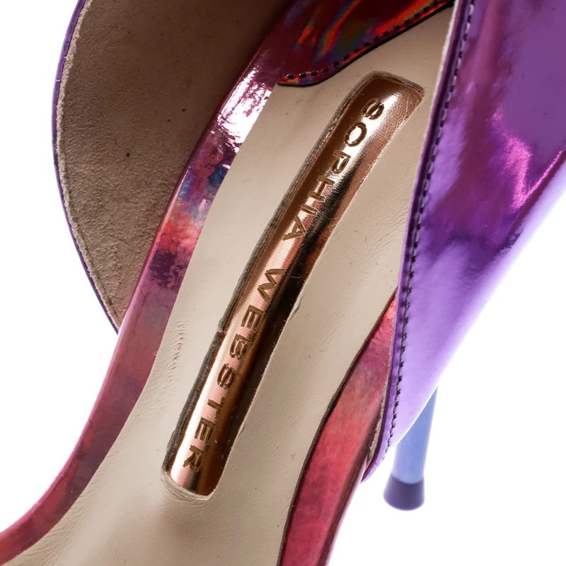 Sophia Webster Multicolor Holographic Leather Maya Glitter Bow Ankle Strap Sandals Size 38.5 For Women - Image 7