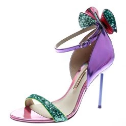 Sophia Webster Multicolor Holographic Leather Maya Glitter Bow Ankle Strap Sandals Size 38.5 For Women