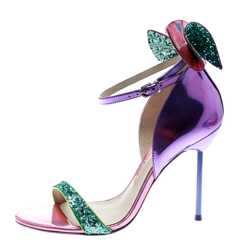 Sophia Webster Multicolor Holographic Leather Maya Glitter Bow Ankle Strap Sandals Size 38.5 For Women - Image 2