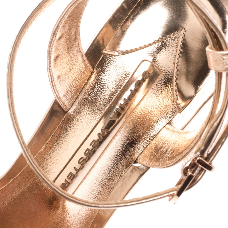 Sophia Webster Metallic Rose Gold Leather Lilico Floral Embellished Ankle Wrap Sandals Size 39 For Women - Image 7