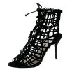 Sophia Webster Black Suede Delphine Peep Toe Cage Sandals Size 38.5 For Women