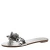 Sophia Webster Metallic Silver Leather Lilico Floral Embellished Flat Slides Size 36.5 For Women