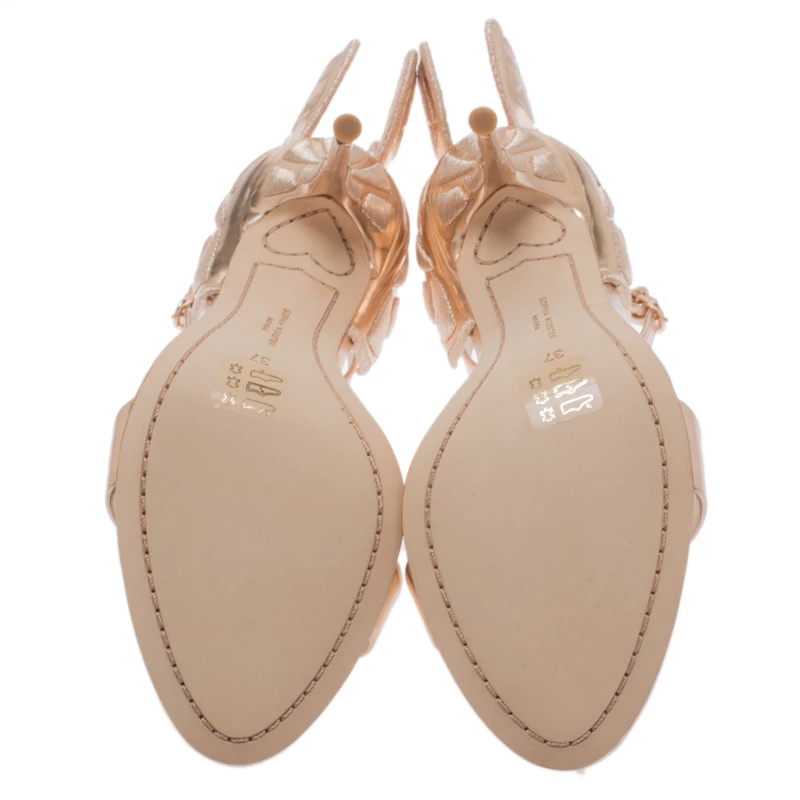 Sophia Webster Metallic Rose Gold Leather Chiara Butterfly Ankle Strap Sandals Size 37 For Women - Image 6