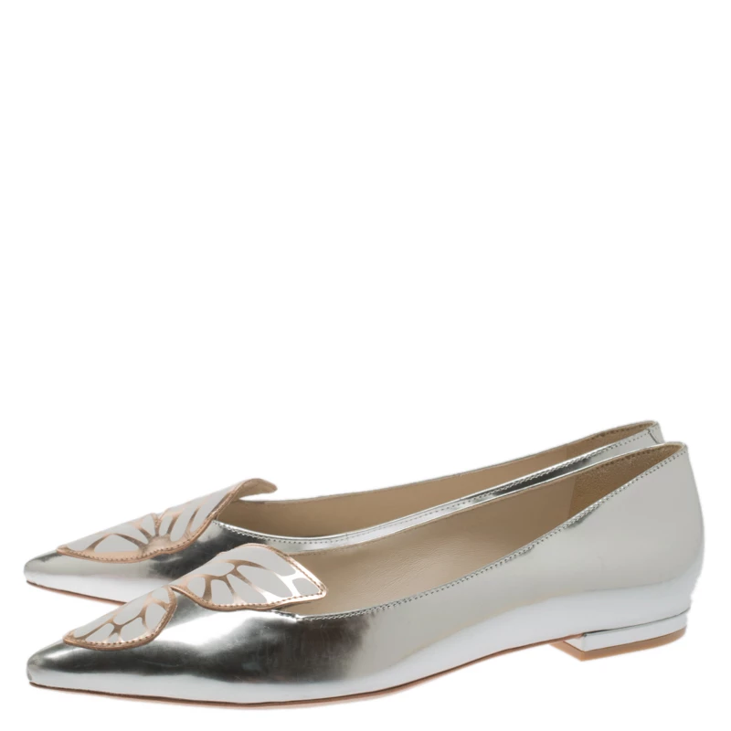 Sophia Webster Metallic Silver Leather Bibi Butterfly Pointed Toe Ballet Flats Size 38.5 For Women - Image 4