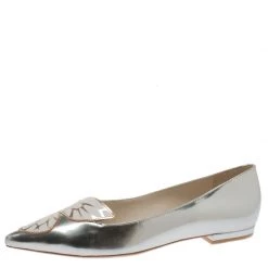 Sophia Webster Metallic Silver Leather Bibi Butterfly Pointed Toe Ballet Flats Size 38.5 For Women