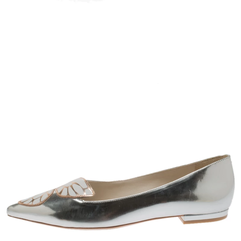 Sophia Webster Metallic Silver Leather Bibi Butterfly Pointed Toe Ballet Flats Size 38.5 For Women - Image 2