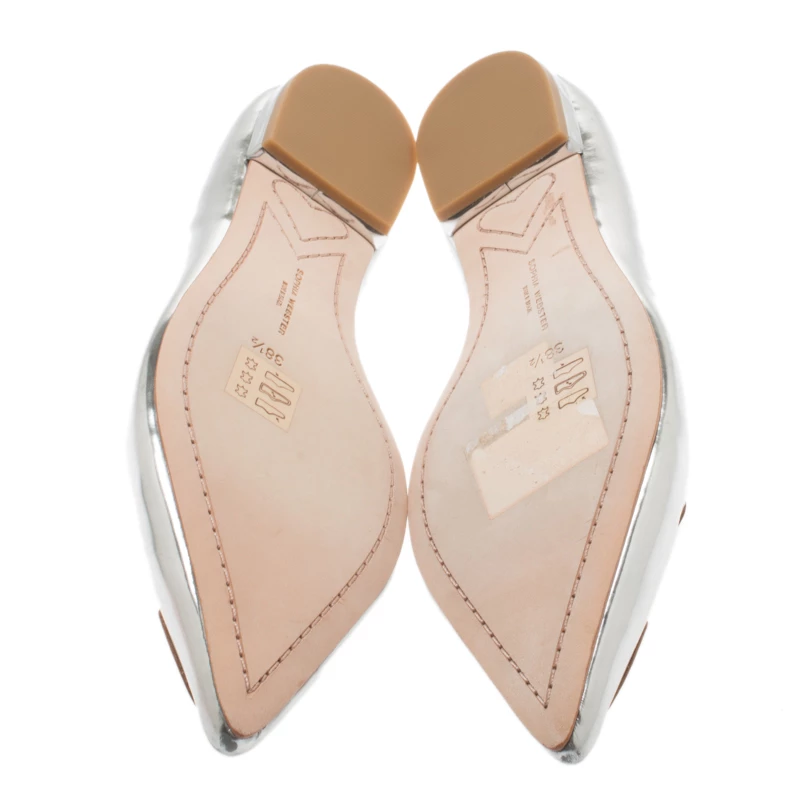Sophia Webster Metallic Silver Leather Bibi Butterfly Pointed Toe Ballet Flats Size 38.5 For Women - Image 6