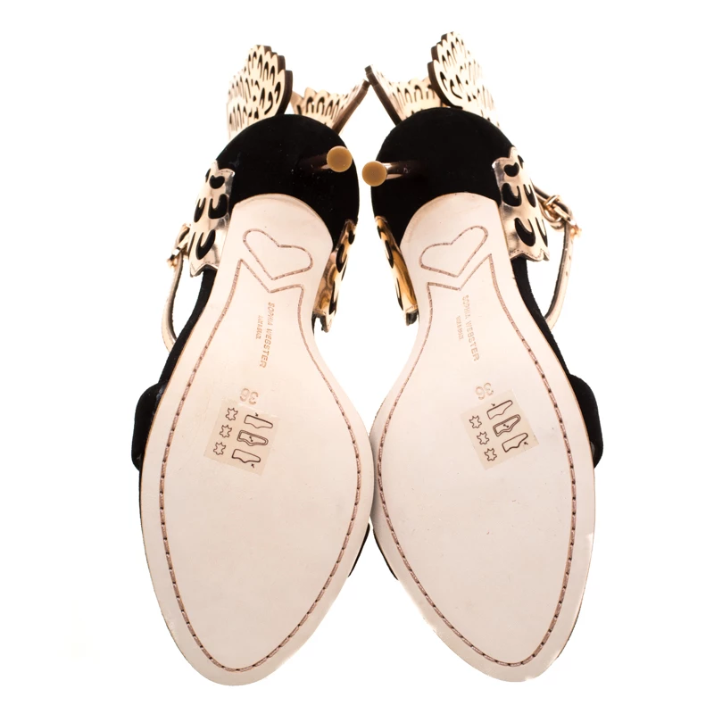 Sophia Webster Black Suede And Laser Cut Rose Gold Leather Evangeline Open Toe Sandals Size 36 For Women - Image 6