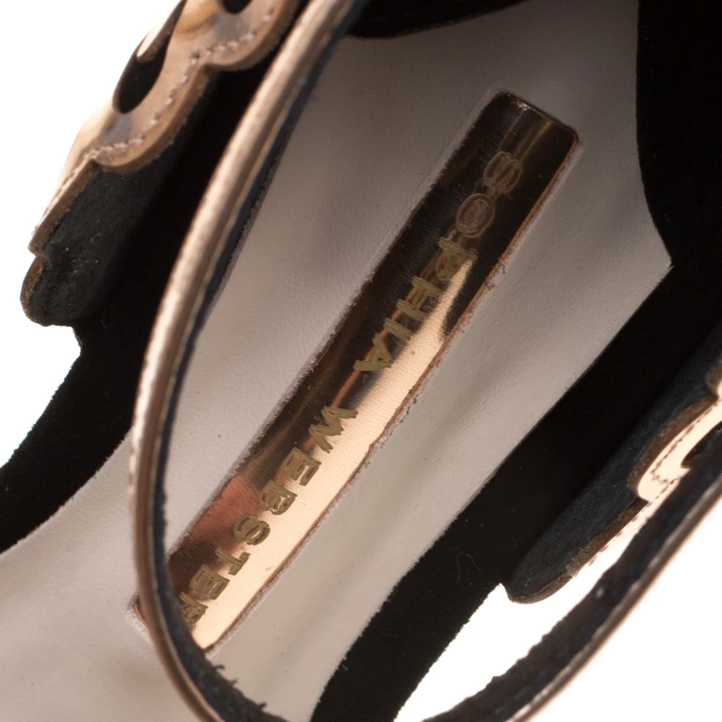 Sophia Webster Black Suede And Laser Cut Rose Gold Leather Evangeline Open Toe Sandals Size 36 For Women - Image 7