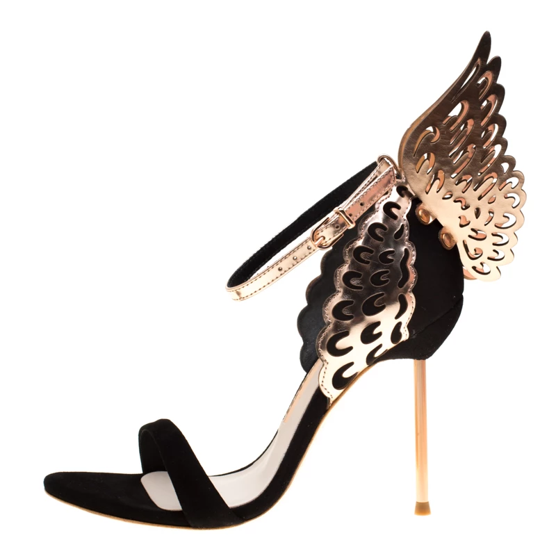 Sophia Webster Black Suede And Laser Cut Rose Gold Leather Evangeline Open Toe Sandals Size 36 For Women - Image 2