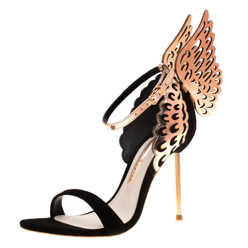 Sophia Webster Black Suede And Laser Cut Rose Gold Leather Evangeline Open Toe Sandals Size 36 For Women