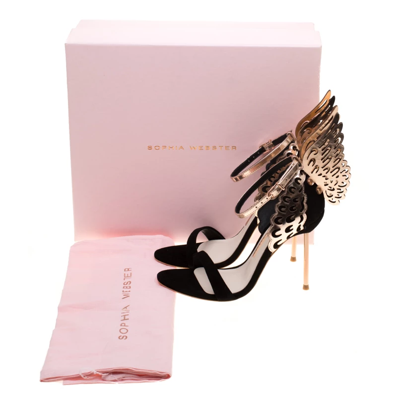 Sophia Webster Black Suede And Laser Cut Rose Gold Leather Evangeline Open Toe Sandals Size 36 For Women - Image 8