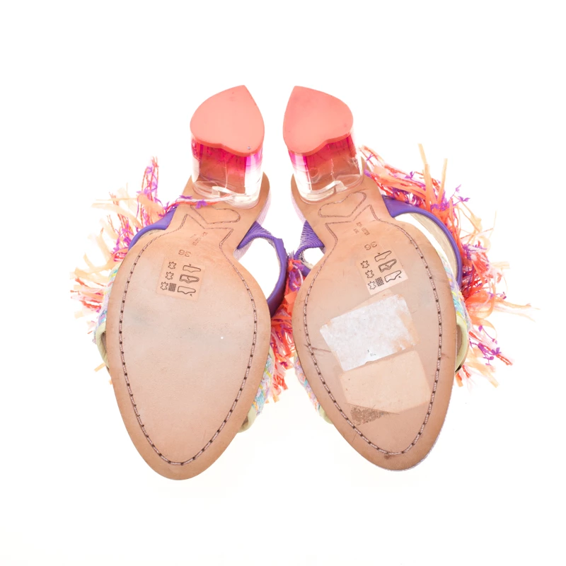 Sophia Webster Multicolor Leather And Tweed Fabric Darla Fringe Buckle Slides Size 36 For Women - Image 6