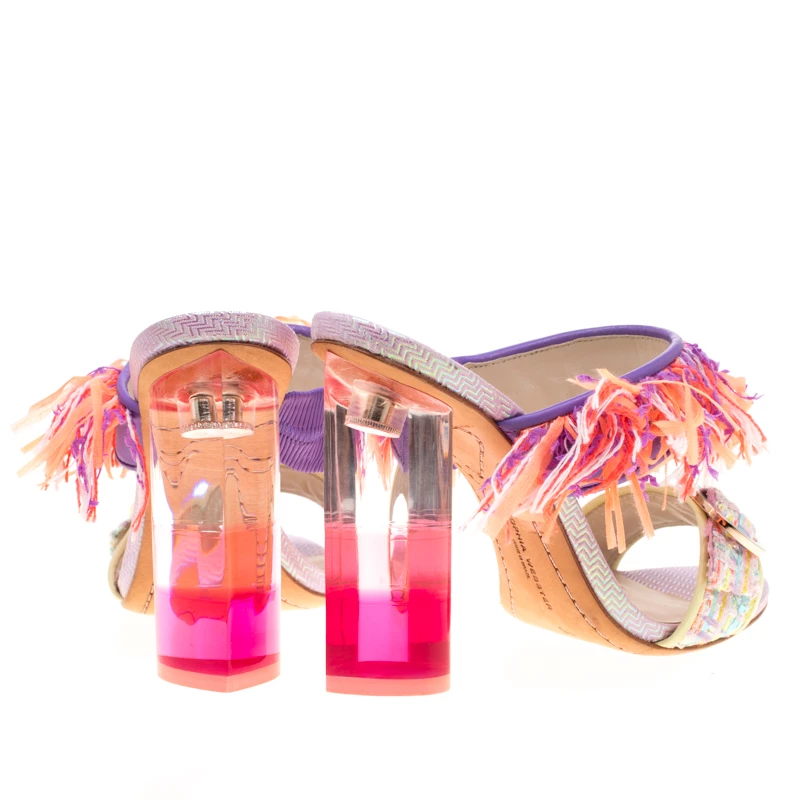 Sophia Webster Multicolor Leather And Tweed Fabric Darla Fringe Buckle Slides Size 36 For Women - Image 5