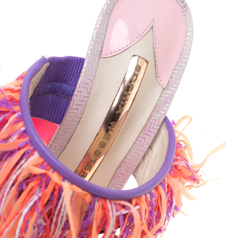 Sophia Webster Multicolor Leather And Tweed Fabric Darla Fringe Buckle Slides Size 36 For Women - Image 7