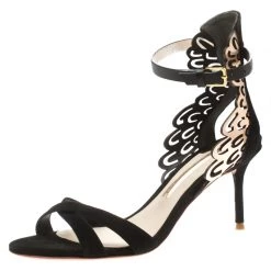 Sophia Webster Black Suede And Laser Cut Rose Gold Leather Micah Open Toe Sandals Size 36.5 For Women