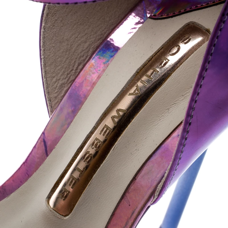 Sophia Webster Metallic Iridescent Pink Leather Maya Crystal Embellished Bow Ankle Strap Sandals Size 35.5 For Women - Image 7