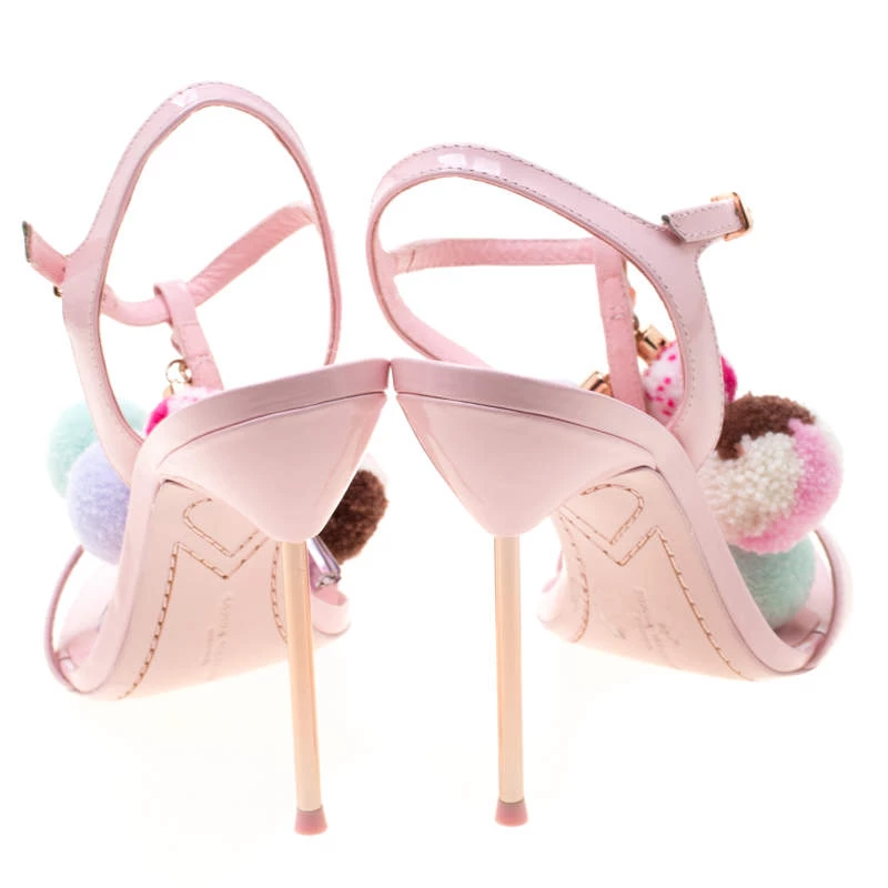 Sophia Webster Pink Leather Layla Pom Pom Embellished T-Strap Sandals Size 39.5 For Women - Image 5