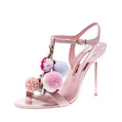 Sophia Webster Pale Pink Layla Pom Pom Embellished T-Strap Sandals Size 38 For Women