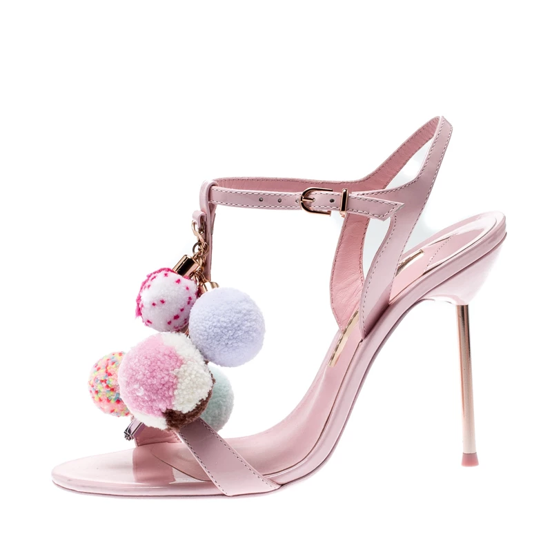 Sophia Webster Pale Pink Layla Pom Pom Embellished T-Strap Sandals Size 38 For Women - Image 2
