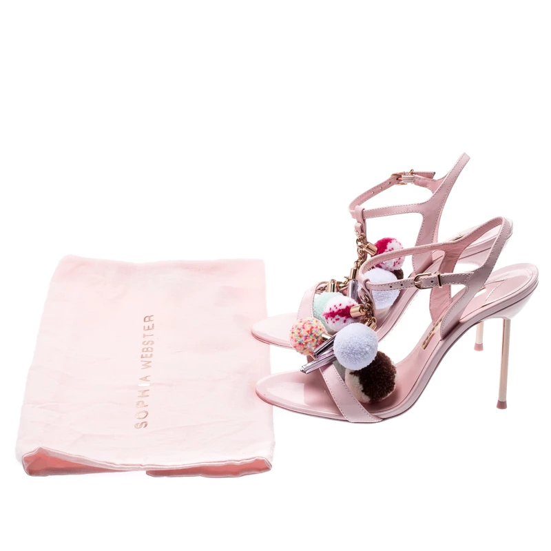 Sophia Webster Pale Pink Layla Pom Pom Embellished T-Strap Sandals Size 38 For Women - Image 8