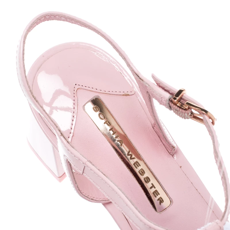 Sophia Webster Pale Pink Patent Leather Jada T Strap Pom Pom Sandals Size 38 For Women - Image 7