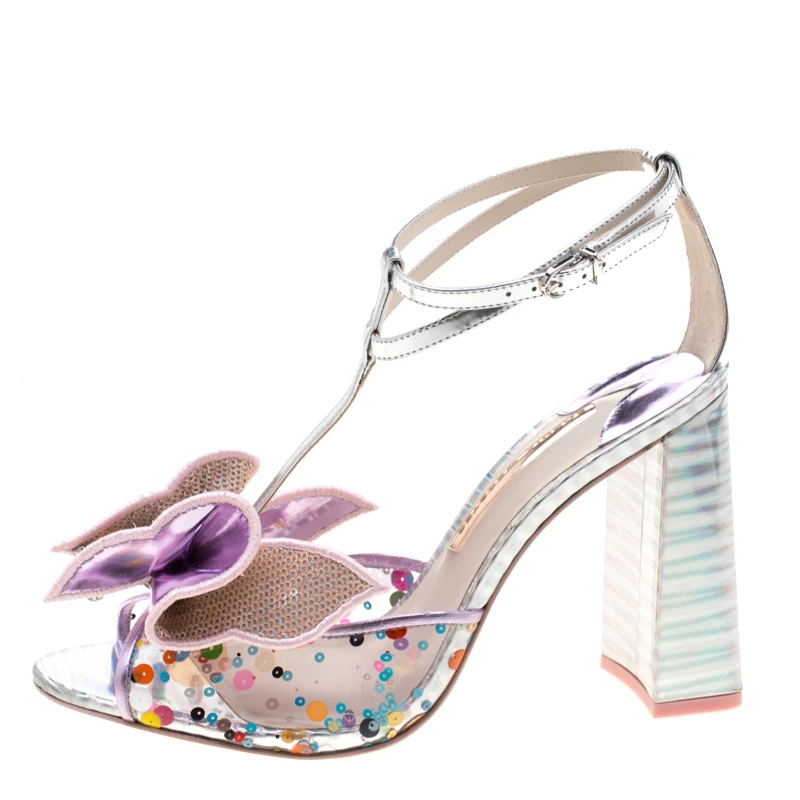 Sophia Webster Multicolor Metallic Leather And PVC Lana Crystal Embellished Block Heel Sandals Size 42 For Women - Image 2