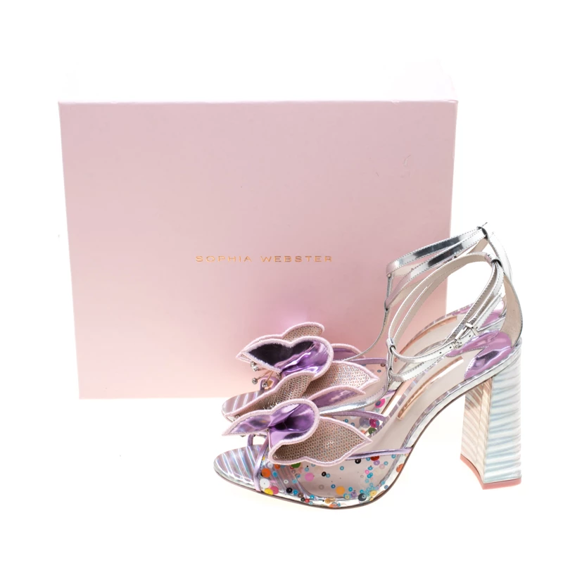 Sophia Webster Multicolor Metallic Leather And PVC Lana Crystal Embellished Block Heel Sandals Size 42 For Women - Image 8