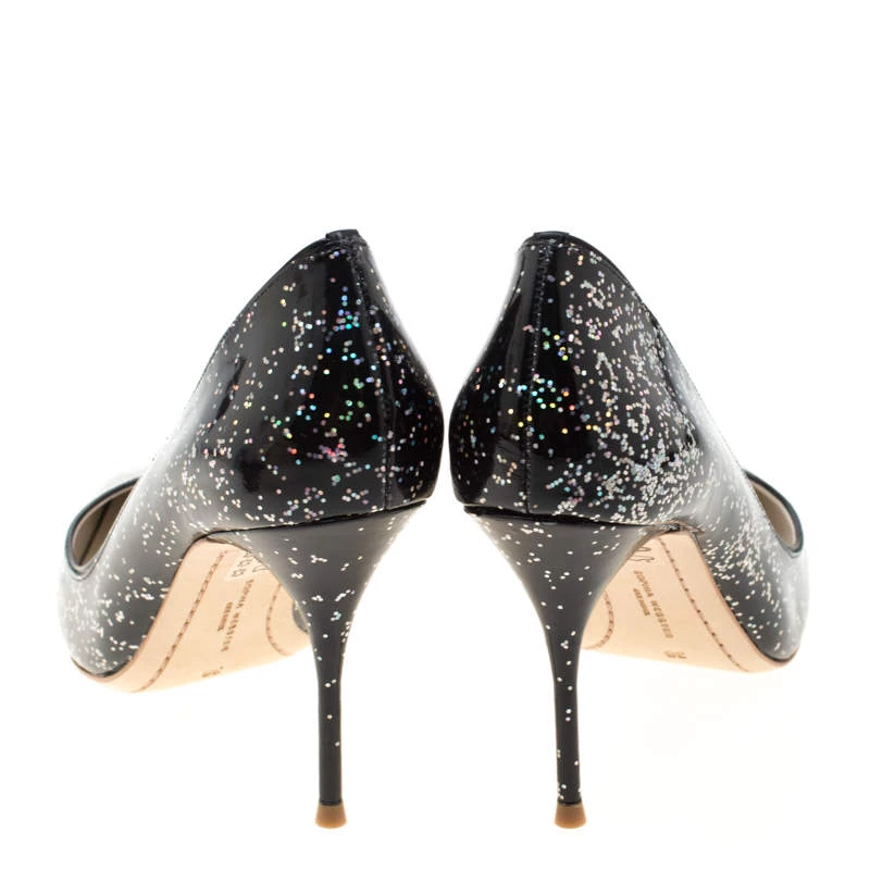 Sophia Webster Black Glitter Patent Leather Pointed Toe Pumps Size 38 For Women - Image 5