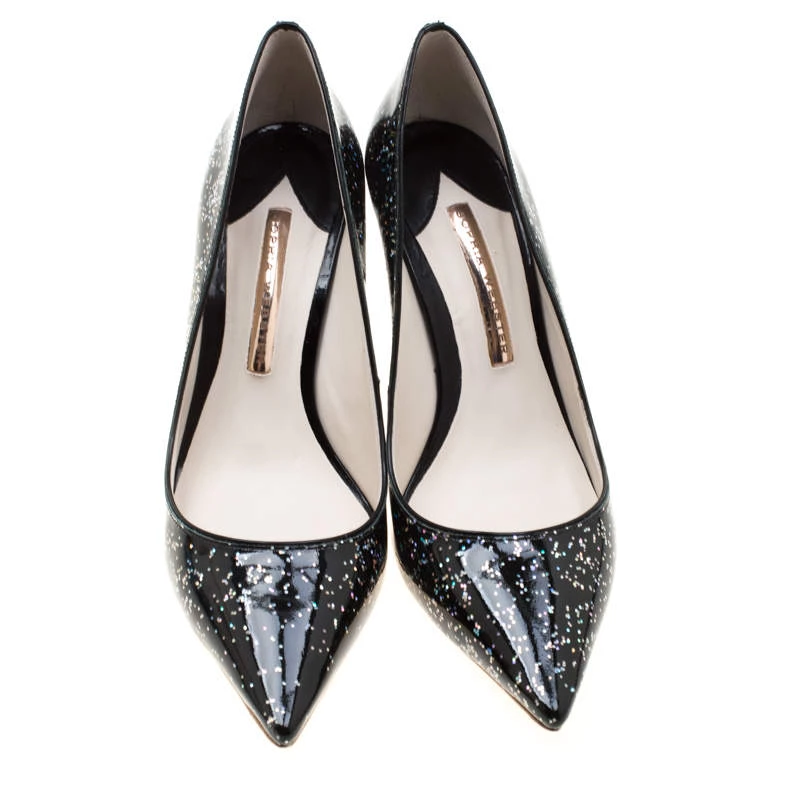 Sophia Webster Black Glitter Patent Leather Pointed Toe Pumps Size 38 For Women - Image 3