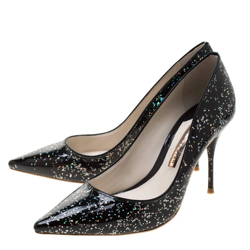 Sophia Webster Black Glitter Patent Leather Pointed Toe Pumps Size 38 For Women - Image 4