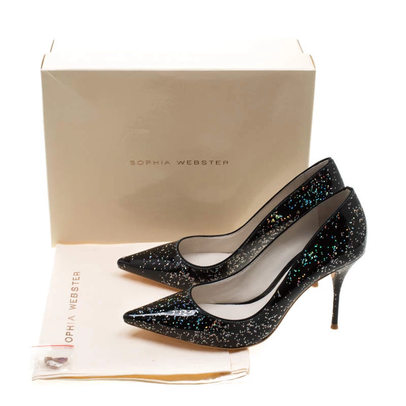 Sophia Webster Black Glitter Patent Leather Pointed Toe Pumps Size 38 For Women - Image 8