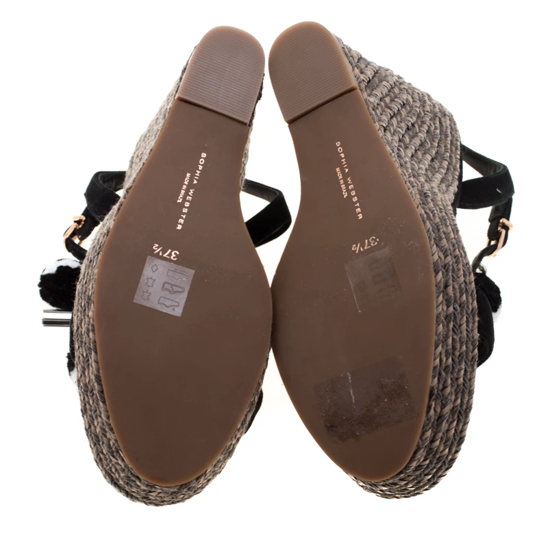Sophia Webster Black Suede Pom Pom Lucita Espadrille Wedge Size 37.5 For Women - Image 6