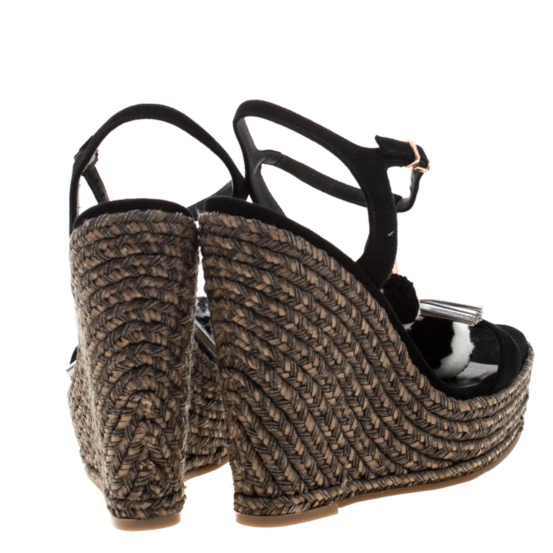 Sophia Webster Black Suede Pom Pom Lucita Espadrille Wedge Size 37.5 For Women - Image 5