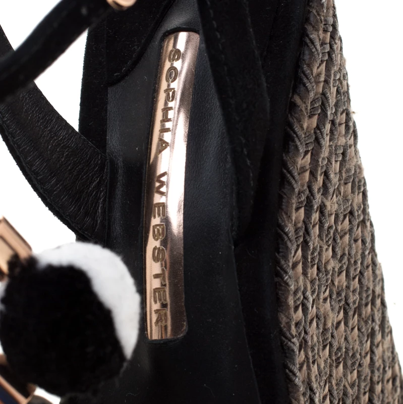 Sophia Webster Black Suede Pom Pom Lucita Espadrille Wedge Size 37.5 For Women - Image 7