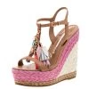 Sophia Webster Brown Leather Lucita Tassel Detail Espadrille Wedge Sandals Size 35.5 For Women