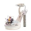 Sophia Webster Grey Velvet And Coarse Glitter Glacia Crystal Embellished Platform Sandals Size 38 For Women
