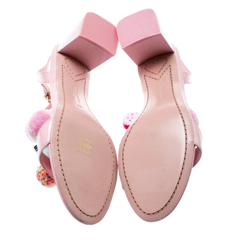 Sophia Webster Light Pink Patent Leather Jada T Strap Pom Pom Sandals Size 41 For Women - Image 6