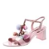 Sophia Webster Light Pink Patent Leather Jada T Strap Pom Pom Sandals Size 41 For Women