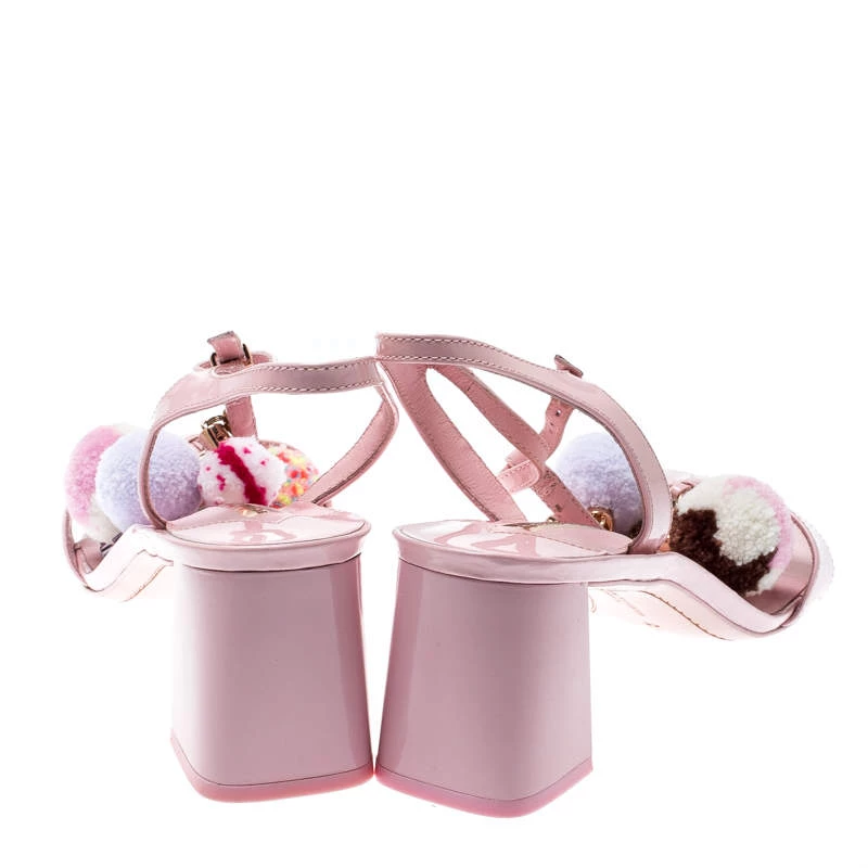 Sophia Webster Light Pink Patent Leather Jada T Strap Pom Pom Sandals Size 41 For Women - Image 5