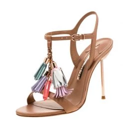 Sophia Webster Brown Leather Layla Fringe Tassel Sandals Size 37.5 For Women