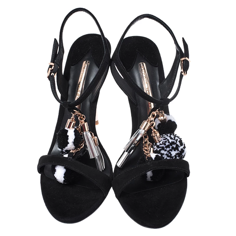 Sophia Webster Black Suede Layla Pompom Sandals Size 40.5 For Women - Image 3