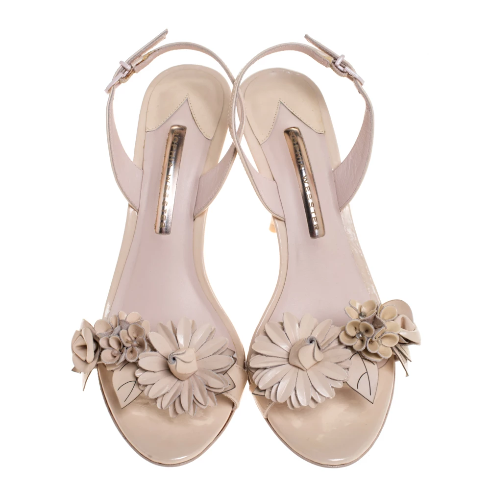 Sophia Webster Beige Patent Leather Lilico Applique Ankle Strap Sandals Size 39 For Women - Image 3