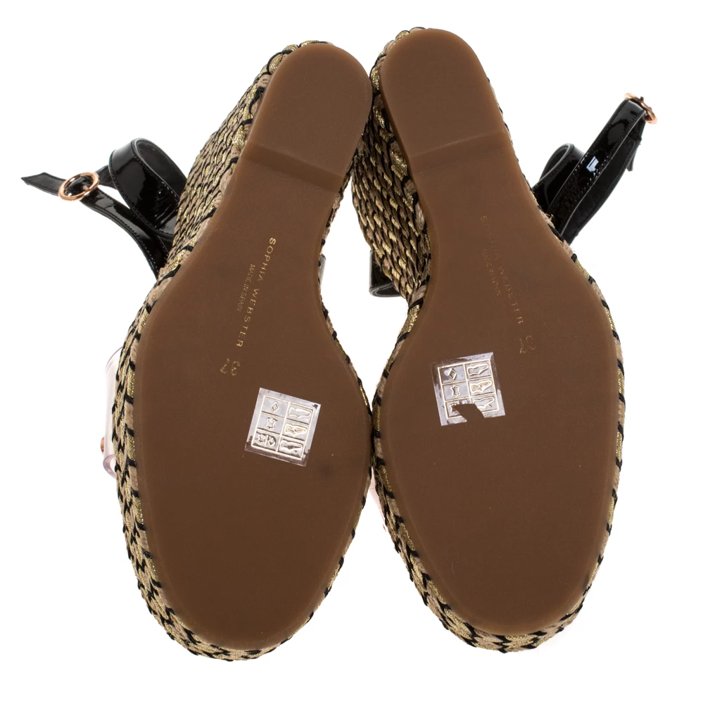 Sophia Webster Black Patent Leather And PVC Crystal Studded Wedge Espadrille Platform Ankle Strap Sandals Size 37 For Women - Image 6