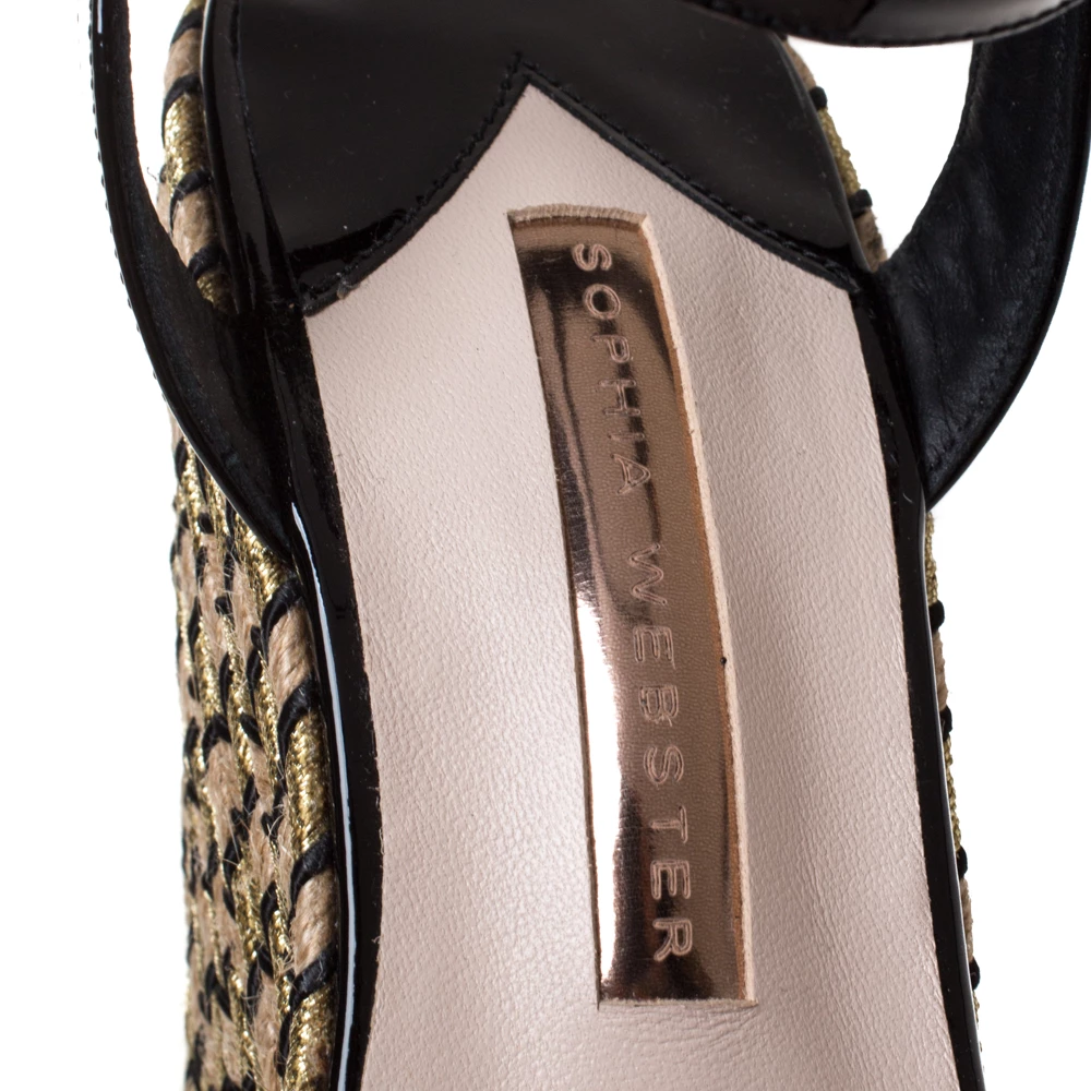 Sophia Webster Black Patent Leather And PVC Crystal Studded Wedge Espadrille Platform Ankle Strap Sandals Size 37 For Women - Image 7