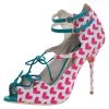 Sophia Webster Pink/Multicolor Heart Print Nylon Sandals Size 39.5 For Women