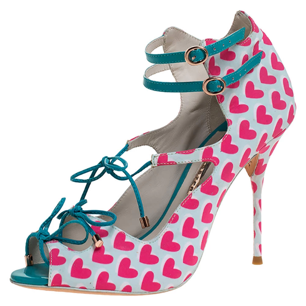 Sophia Webster Pink/Multicolor Heart Print Nylon Sandals Size 39.5 For Women
