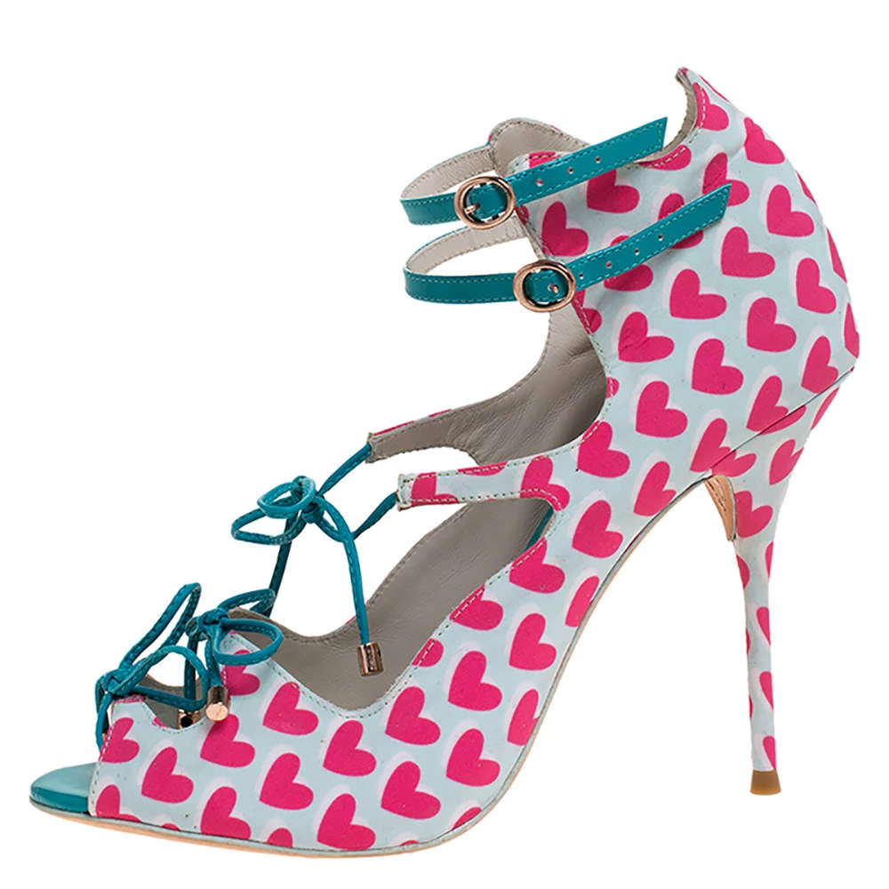 Sophia Webster Pink/Multicolor Heart Print Nylon Sandals Size 39.5 For Women - Image 2