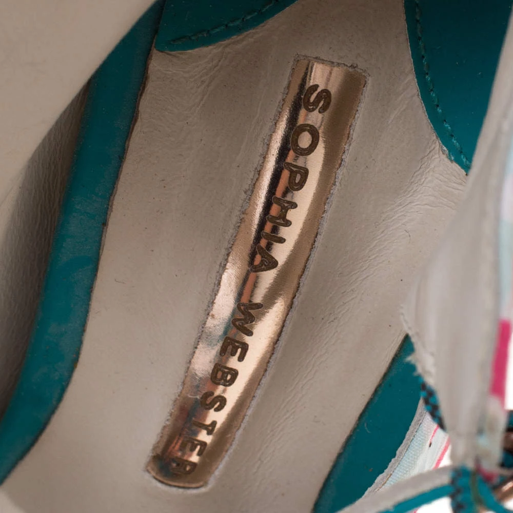 Sophia Webster Pink/Multicolor Heart Print Nylon Sandals Size 39.5 For Women - Image 7