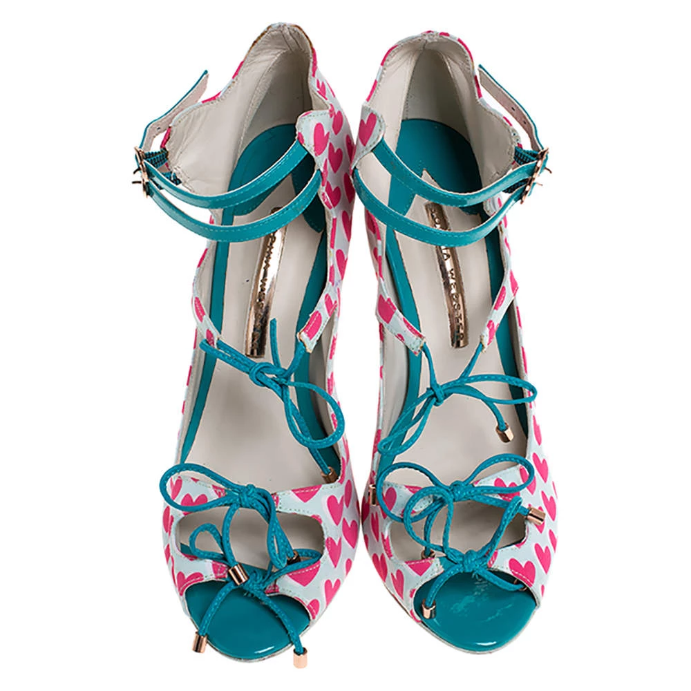 Sophia Webster Pink/Multicolor Heart Print Nylon Sandals Size 39.5 For Women - Image 3